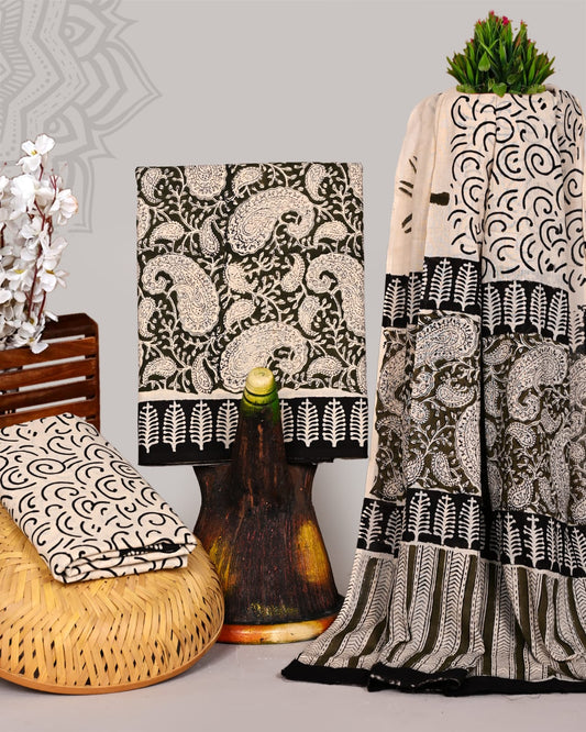 Sanganeri Printed Organic Cotton Suit With Mulmul Dupatta