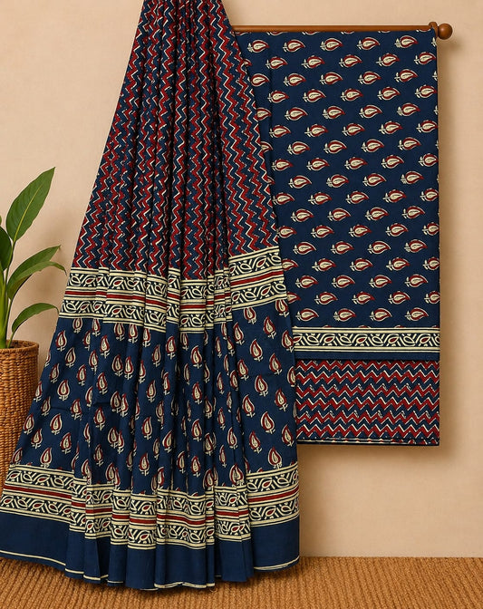 Premium Hand Block Printed Cotton Suit With Cotton Dupatta 27