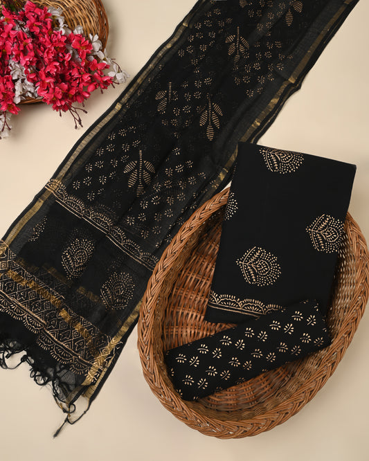 Hand Block Print Organic Cotton Suit With Kota Doria Dupatta