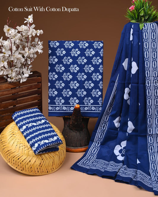 Jaipur Hand Block Print Cotton Suit with Soft Cotton Dupatta