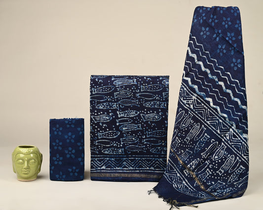 Premium Hand Block Print Chanderi Silk Suit Set