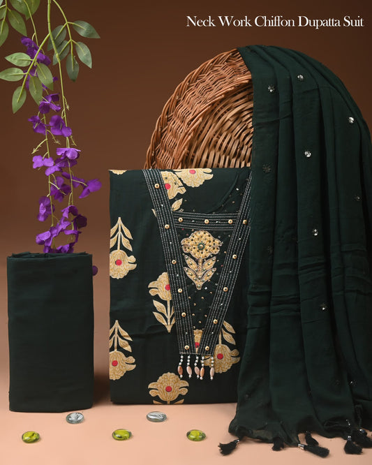 Organic Cotton Gota Patti Work Suit With Chiffon Dupatta