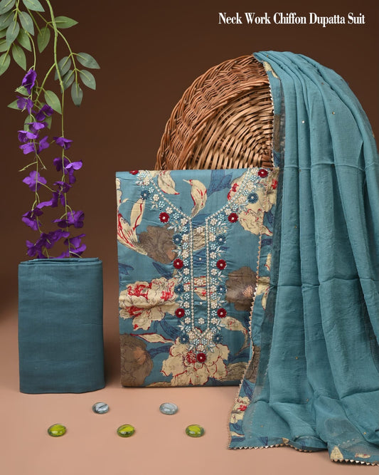 Exclusive Cotton Gota Patti work Suit With Chiffon Dupatta