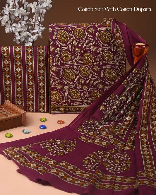 Hand Block Printed Pure Cotton Suit With Mulmul Dupatta 58