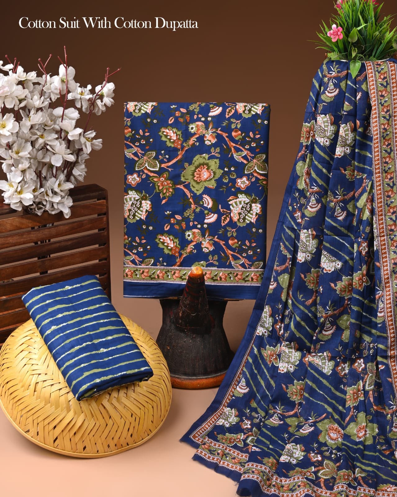 Sanganeri Print Cotton Suit With Mulmul Dupatta