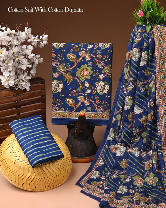 Sanganeri Print Cotton Suit With Mulmul Dupatta