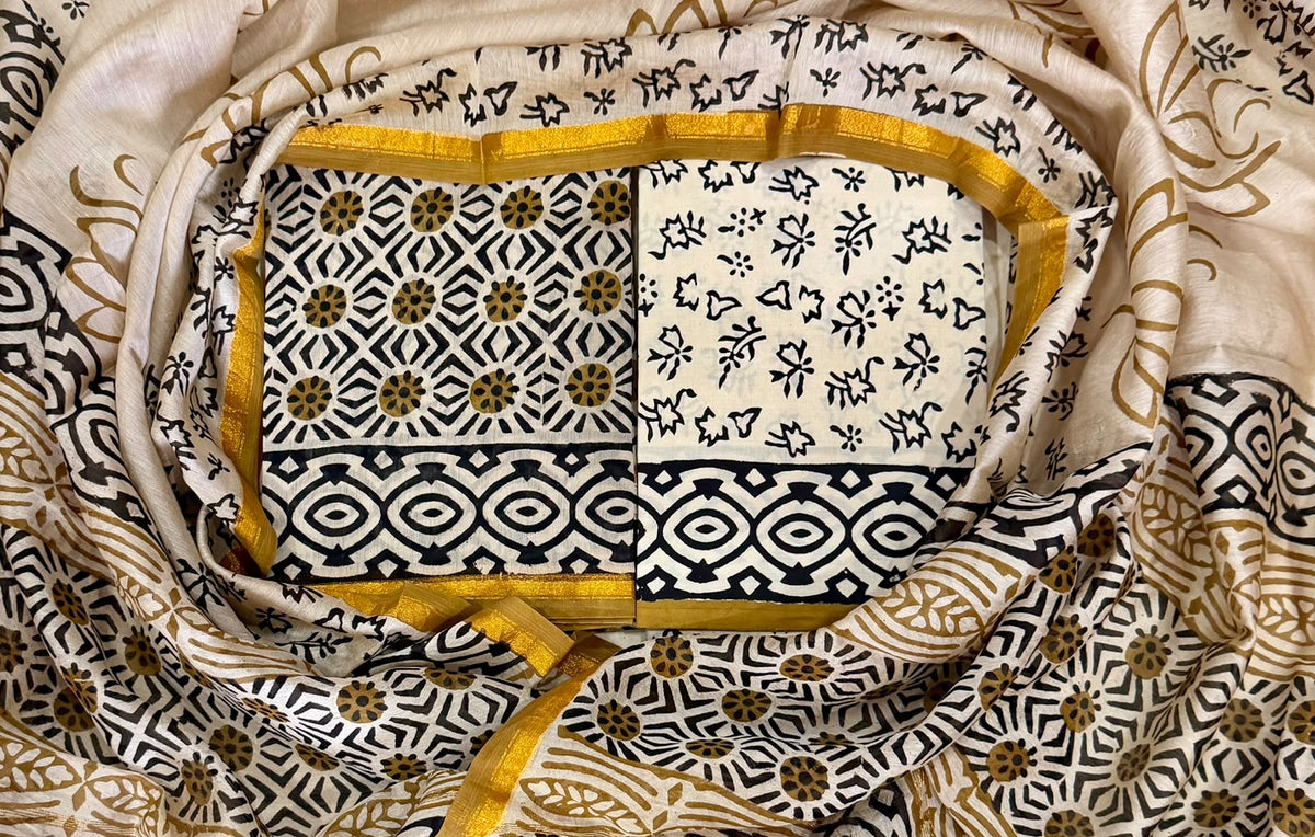 Handcrafted Chanderi Silk Suit With Traditional Print