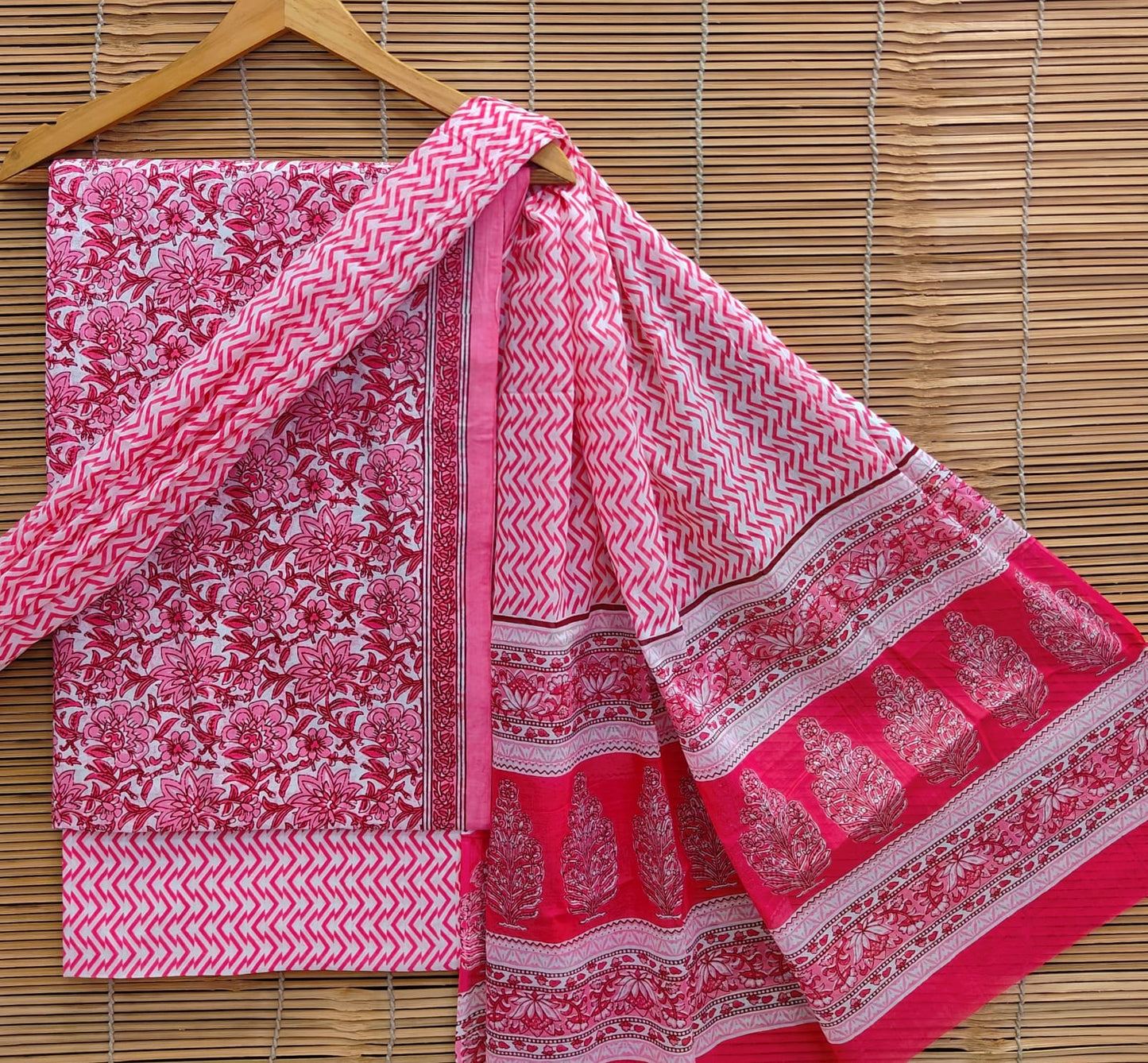 Hand Block Printed Soft Cotton Suit Set With Mulmul Dupatta