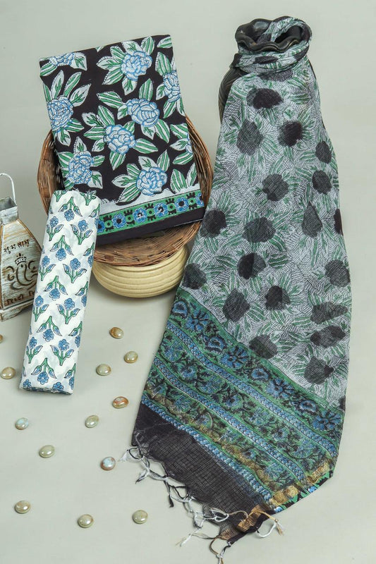 Exclusive Hand Block Printed Cotton Suit With Kota Doria Dupatta