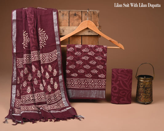 Hand Block Print Lilen Suit With Lilen Dupatta