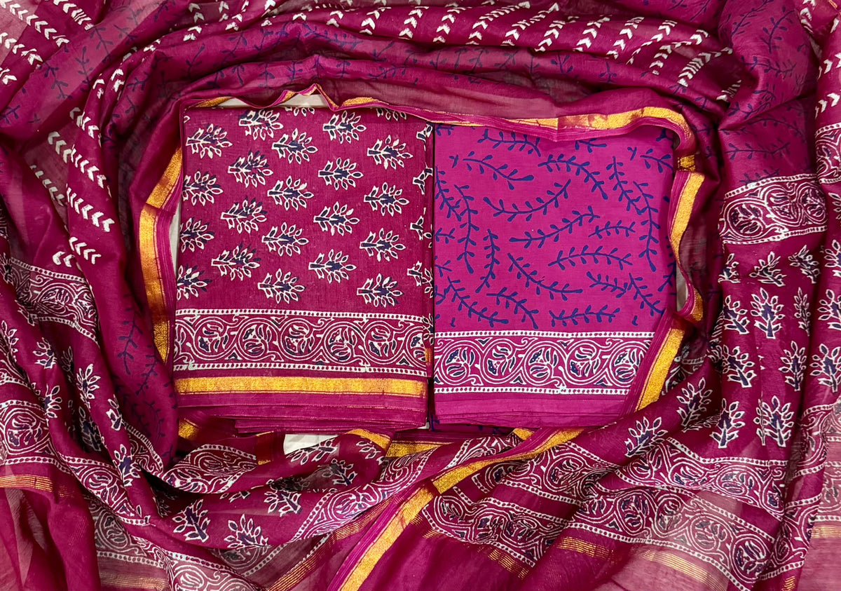 Handwoven Chanderi Silk Suit With Desiner Dupatta