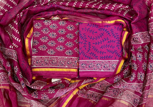 Handwoven Chanderi Silk Suit With Desiner Dupatta