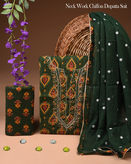 Exclusive Cotton Gota Patti Work Suit With Chiffon Dupatta