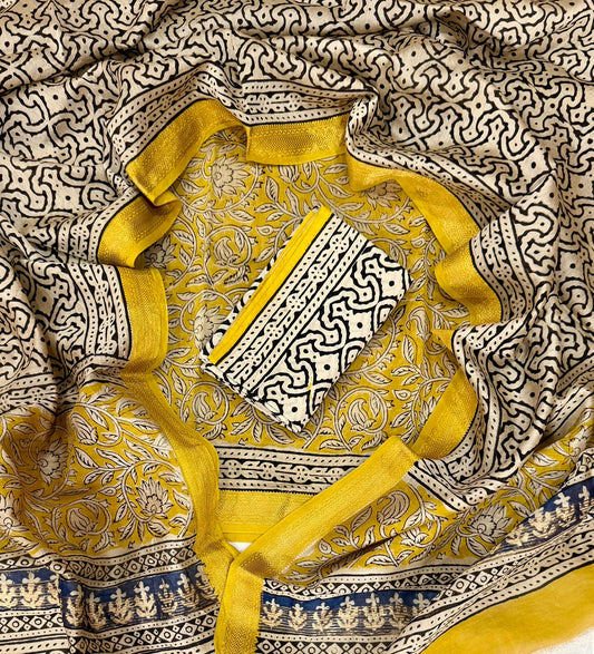 Bagru Hand Blcok Print Maheshwari Silk Suit Set
