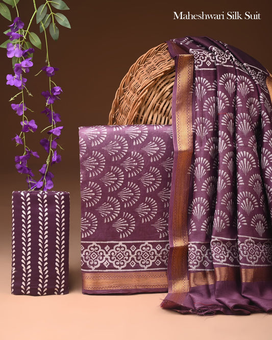 Exclusive Hand Block Print Maheshwari Silk Suit