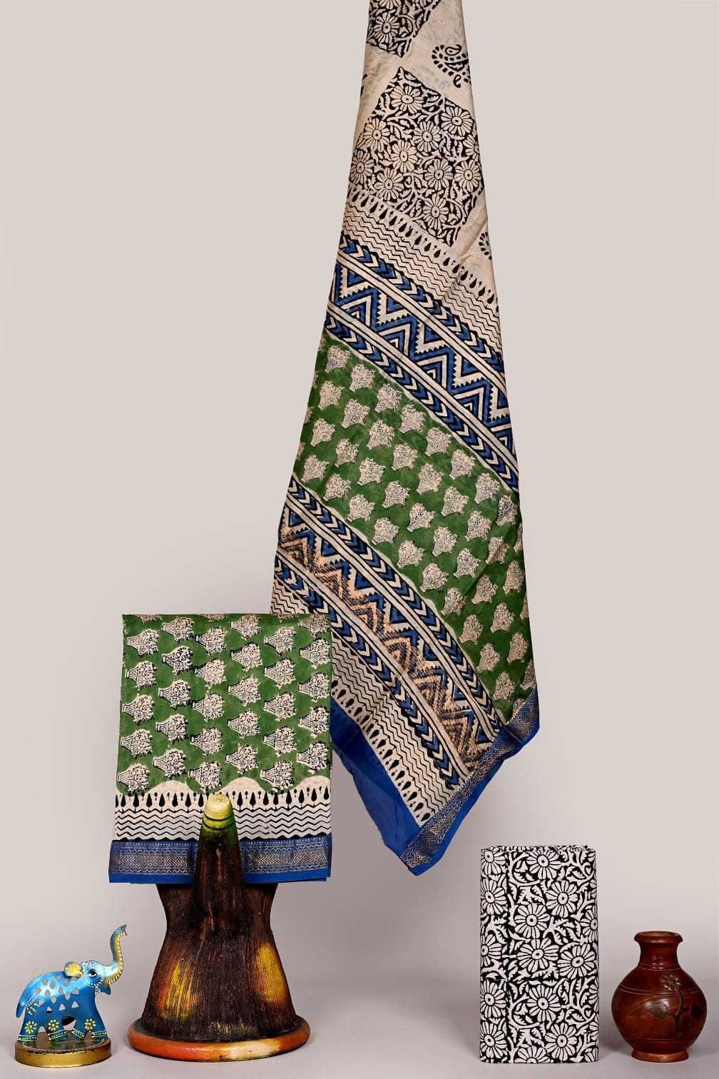 Premium Hand Block Print Maheshwari Silk Suit