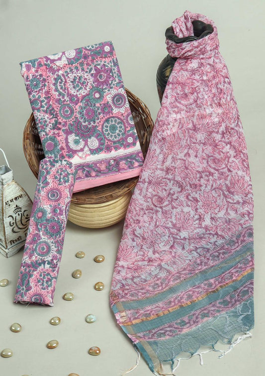 Premium Hand Block Print Cotton Suit With Kota Doria Dupatta