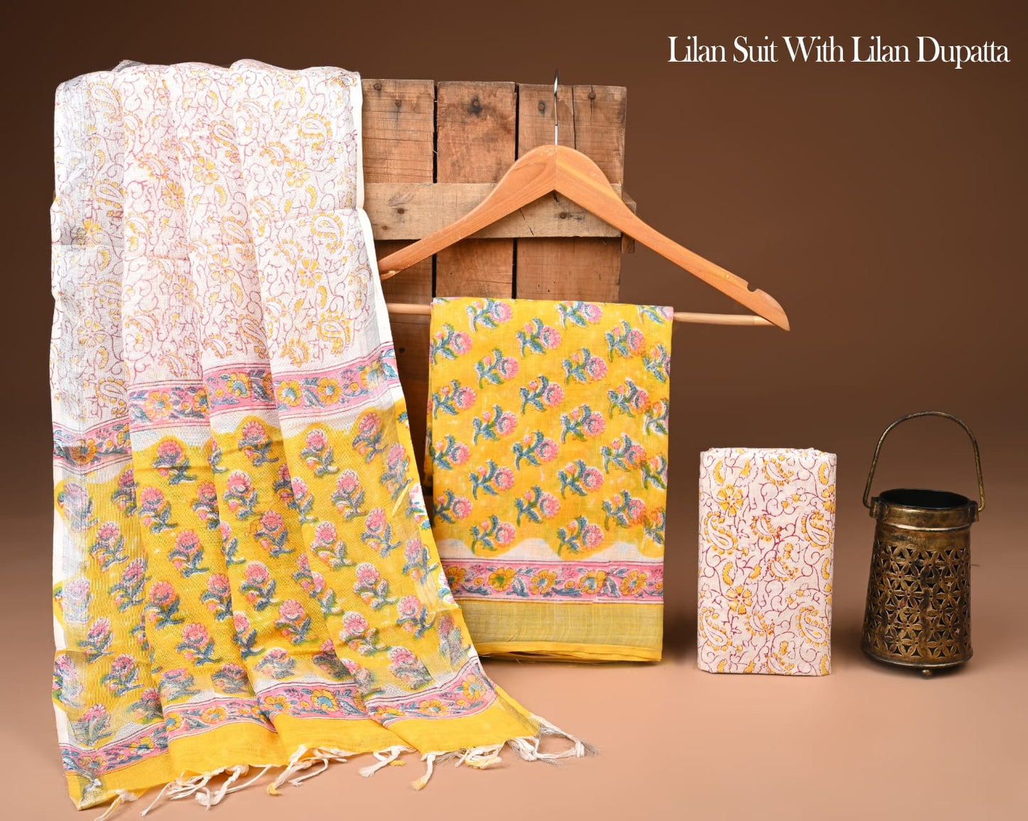 Hand Block Print Lilen Suit With Lilen Dupatta