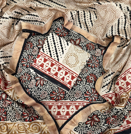 Premium Bagru Hand Block Print Maheshwari Silk Suit