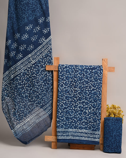 Bagru Print Organic Cotton Suit Set With Mulmul Dupatta 48