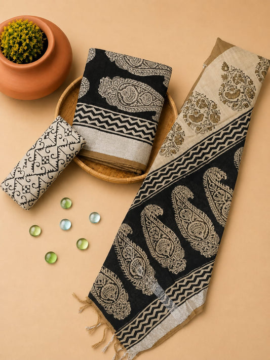 Premium Hand Block Print Lilen Suit With Lilen Dupatta