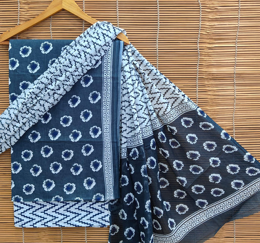 Sanganeri Printed Cotton Suit Set With Cotton Dupatta