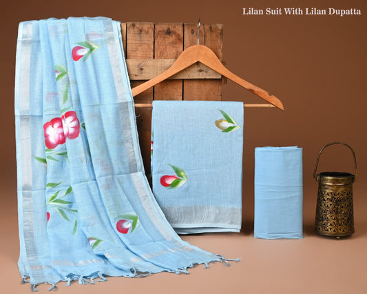 Premium Hand Block Print Lilen Suit With Lilen Dupatta