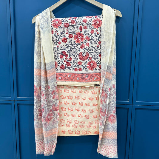 Bagru Hand Block Print Cotton Suit With Chiffon Dupatta (53)