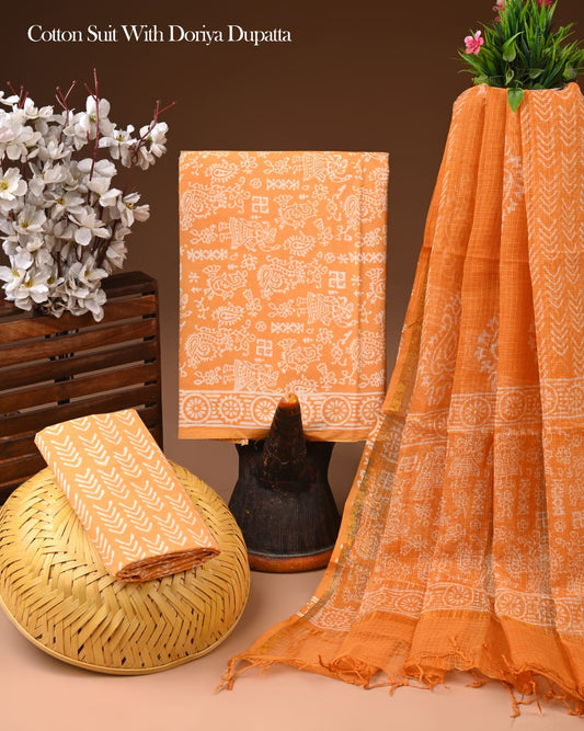 Premium Hand Block Print Cotton Suit With Kota Doria Dupatta