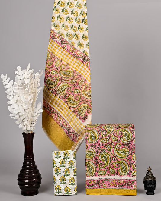 New Hand Block Print Chanderi Silk Suit Set