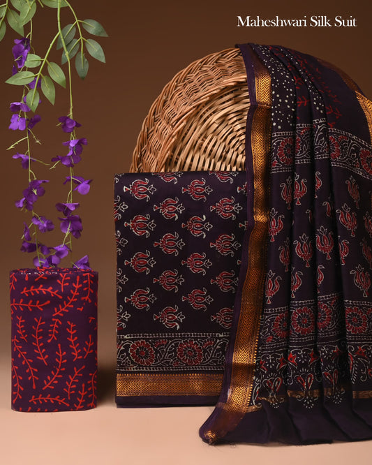 Exclusive Hand Block Print Maheshwari Silk Suit