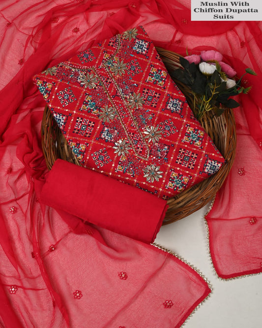 Multicolor Muslin Suit with Heavy Jardozi Work (PCVMSD20)