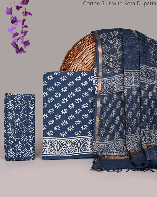 Premium Hand Print Pure Cotton Suit With Kota Doria Dupatta