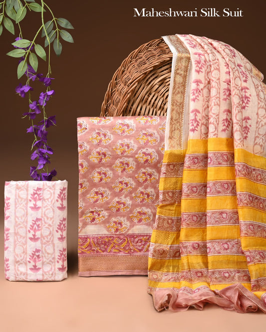 Exclusive Hand Block Printed Maheshwari Silk Zari Border