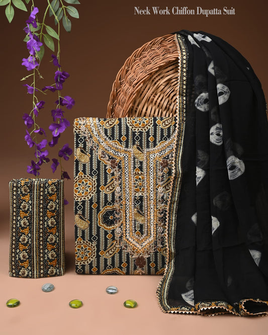 Premium Soft Cotton Gota Patti Work Suit with Chiffon Dupatta