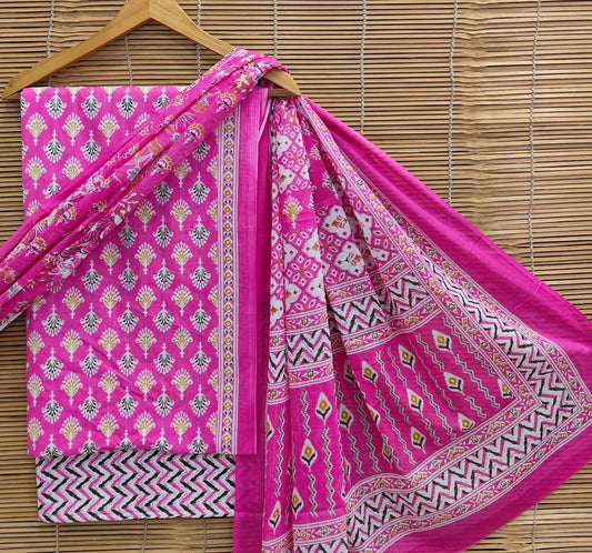 Hand Block Printed Pure Cotton Suit With Mulmul Dupatta