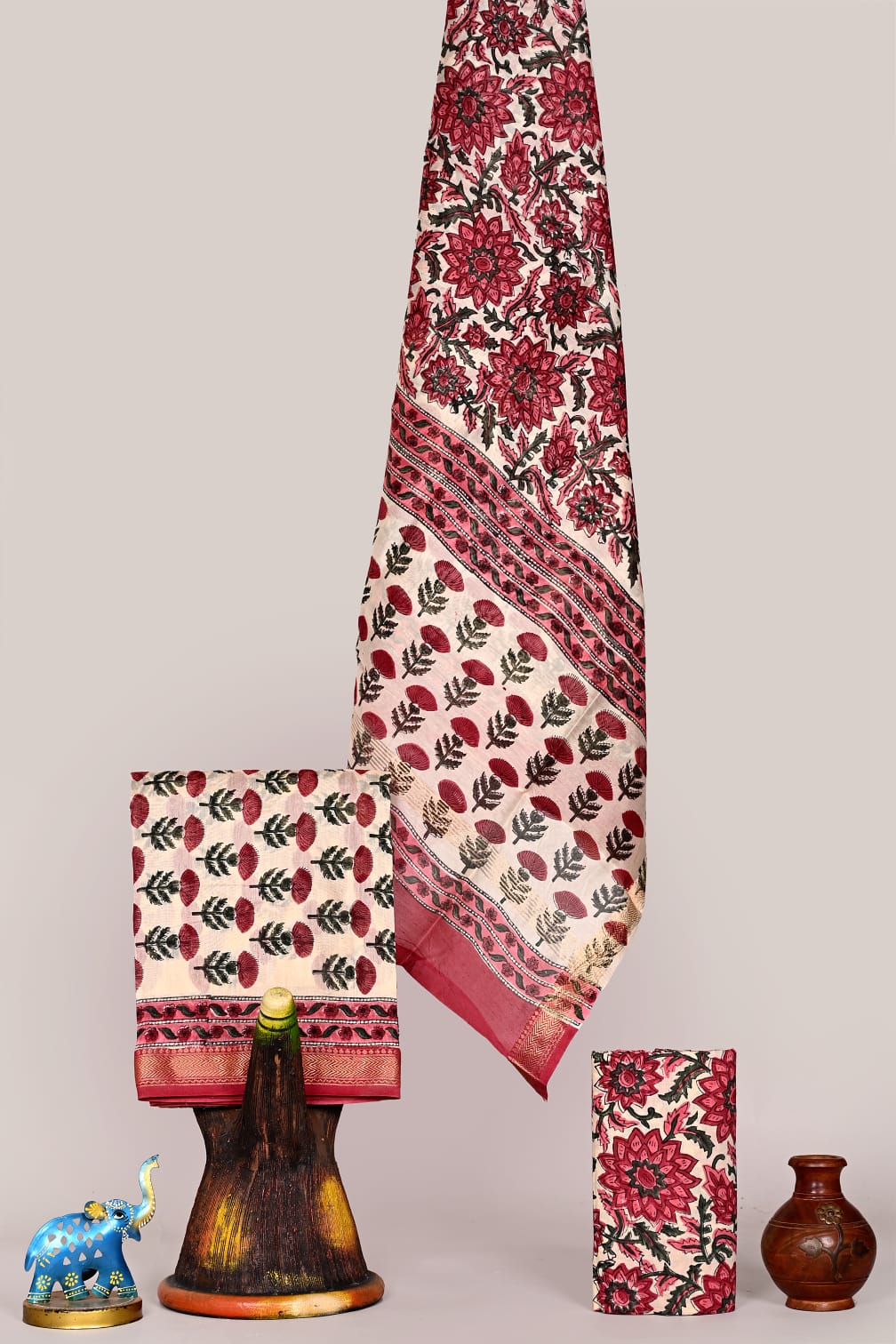 Exclusive Hand Block Print Maheshwari Silk Suit Set