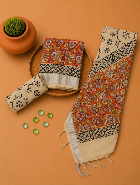 Exclusive Hand Blcok Print Lilen Suit with Lilen Dupatta