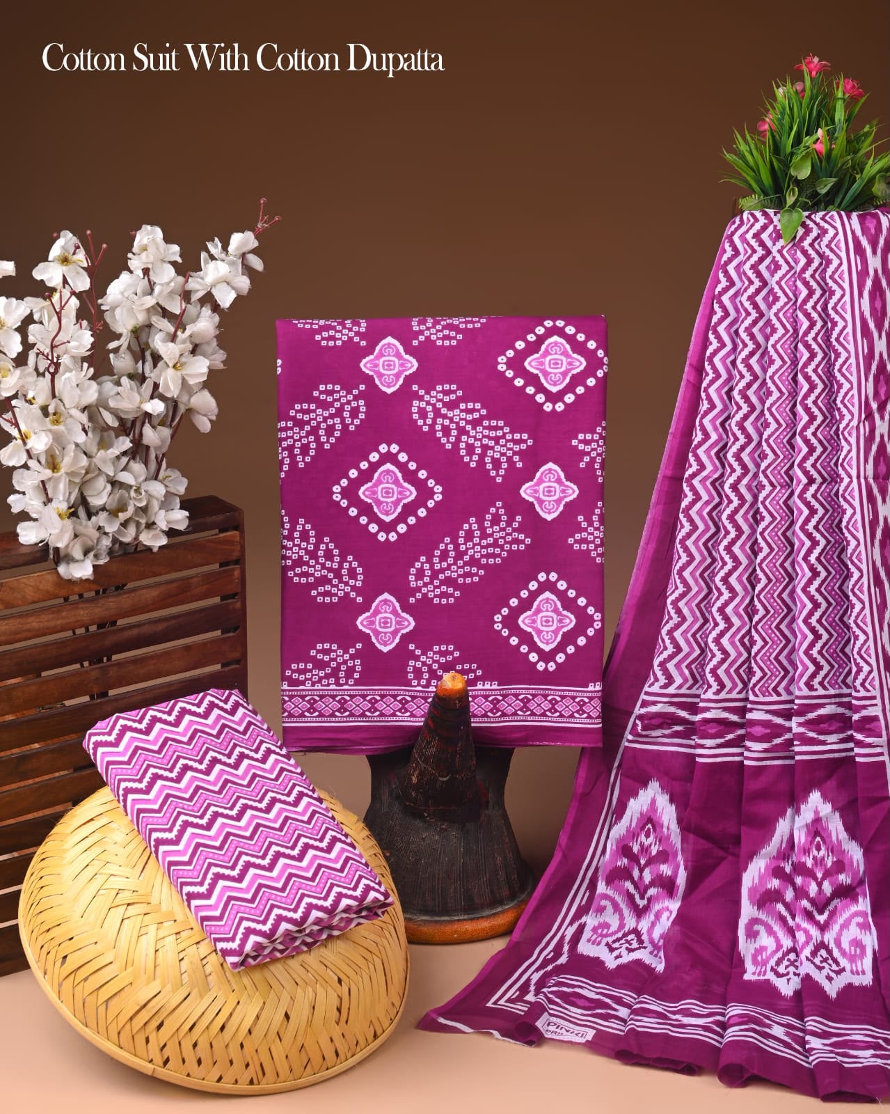 Premium Hand Block Printed Cotton Suit With Mulmul Dupatta