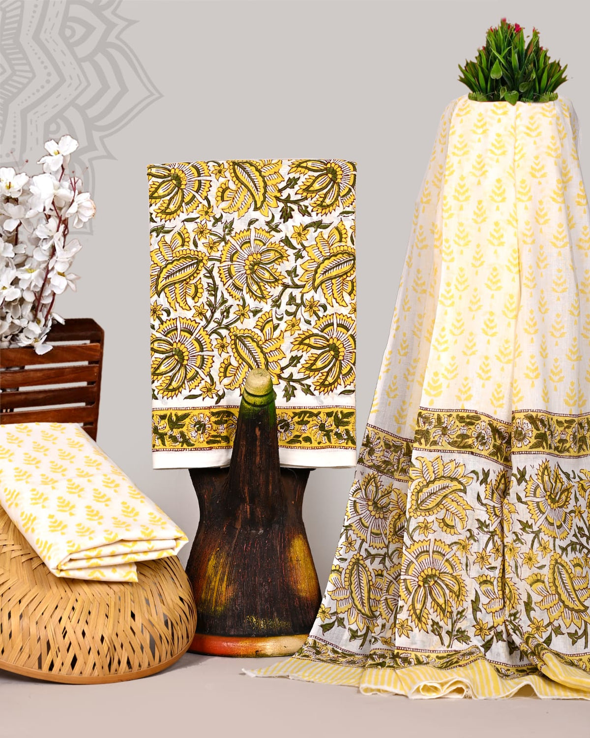 Bagru Hand Block Print Cotton Suit With Cotton Dupatta