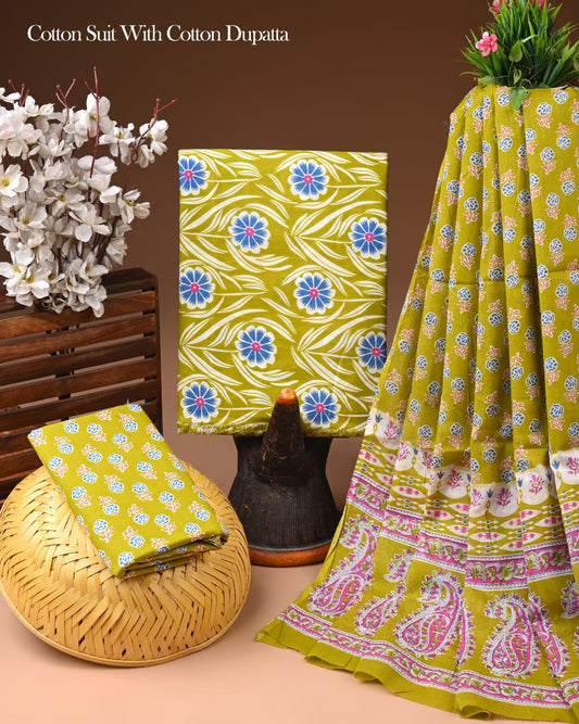 Daily Wear Hand Block Print Cotton Suit with Cotton Dupatta