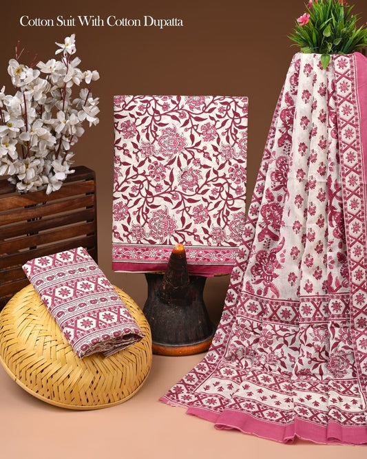 Sanganeri Hand Block Print Cotton Suit Set for Women