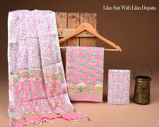 Premium Hand Block Printed Lilen Suit With Lilen Dupatta