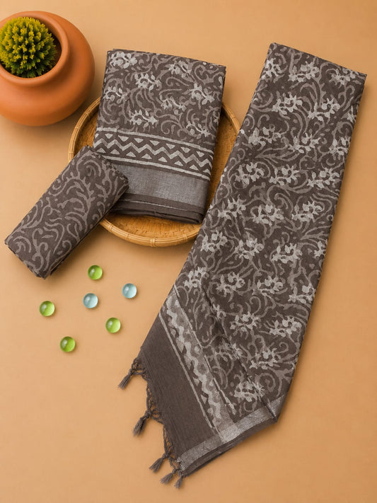 Exclusive Hand Print Lilen Suit With Lilen Dupatta