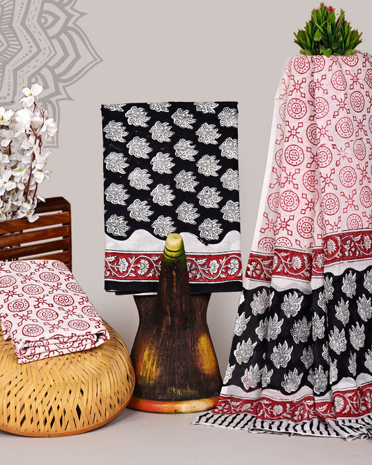 Exclusive Hand Block Print Cotton Suit With Dupatta