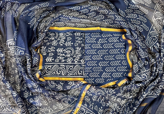 Premium Hand Block Print Chanderi Silk Suit Set
