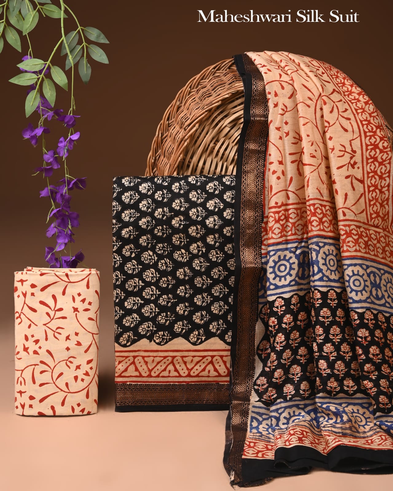 Premium Hand Block Printed Maheshwari Silk Geecha Border