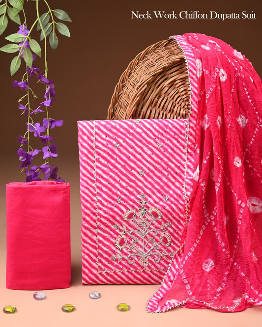 Premium Cotton Gota Patti Work Suit With Chiffon Dupatta