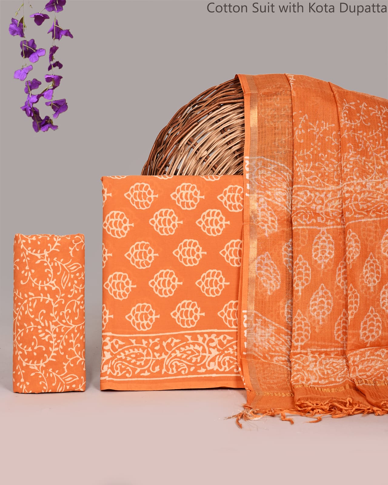 Exclusive Hand Block Printed Cotton Suit With Kota Doria Dupatta