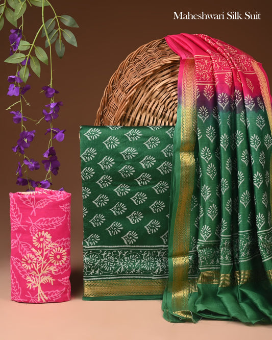 Maheshwari Silk Cotton Blend Suit Set